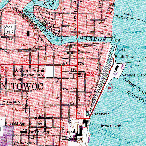 Topographic Map of Manitowoc County Jail, WI