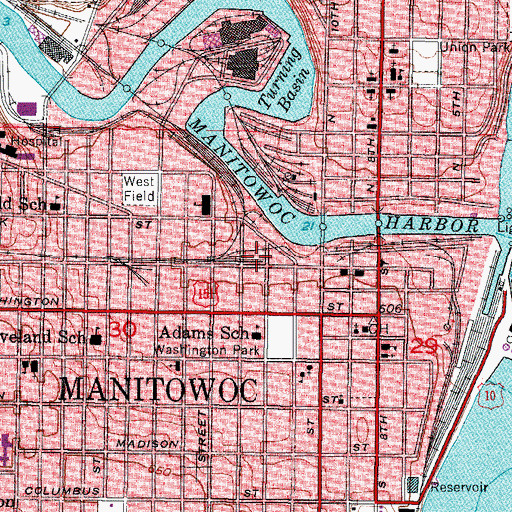 Topographic Map of Manitowoc Post Office, WI