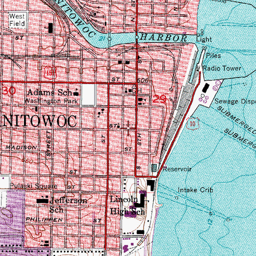 Topographic Map of Manitowoc Public Library, WI