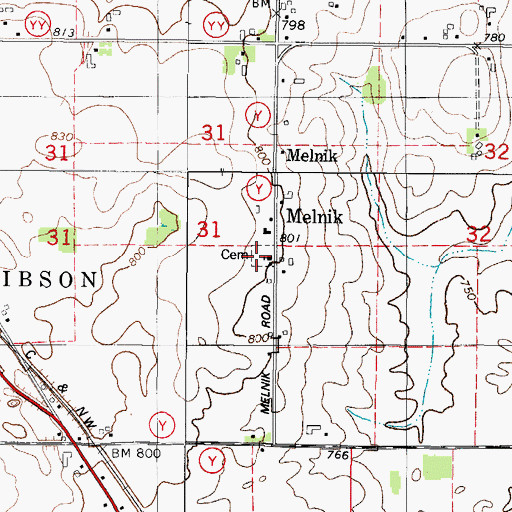 Topographic Map of Melnik Presbyterian Cemetery, WI