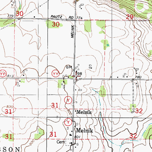 Topographic Map of Melnik School (historical), WI