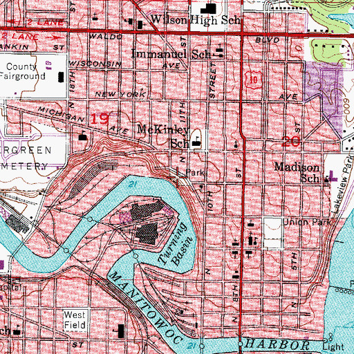 Topographic Map of Riverview Park, WI