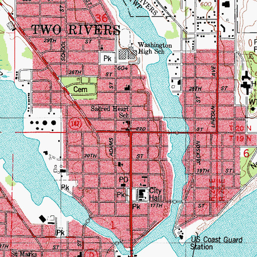 Topographic Map of Sacred Heart Roman Catholic Church, WI