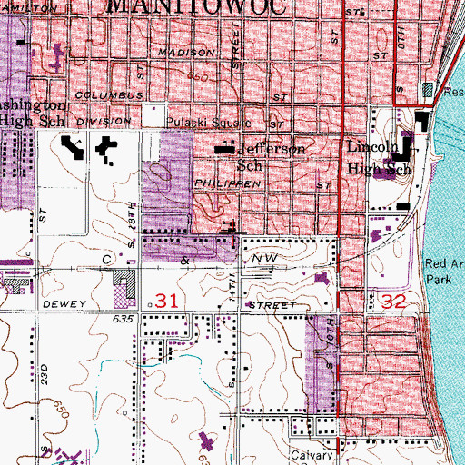 Topographic Map of Saint Andrews Roman Catholic Church, WI