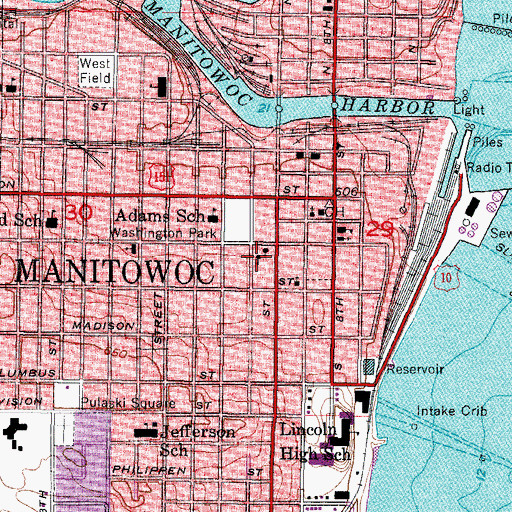 Topographic Map of Saint Boniface School, WI