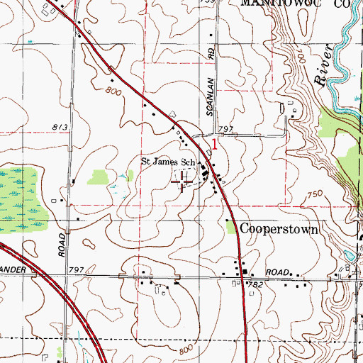 Topographic Map of Saint James Catholic Cemetery, WI