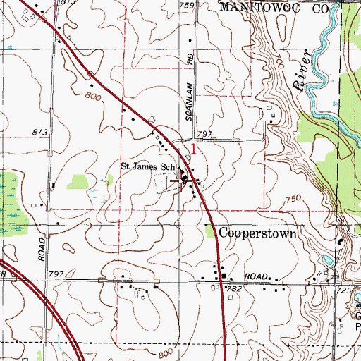 Topographic Map of Saint James Catholic Church, WI