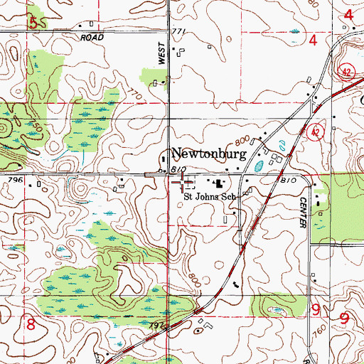 Topographic Map of Saint John's Lutheran Cemetery, WI