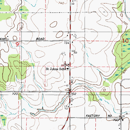 Topographic Map of Saint Johns Evangelical Lutheran Cemetery, WI