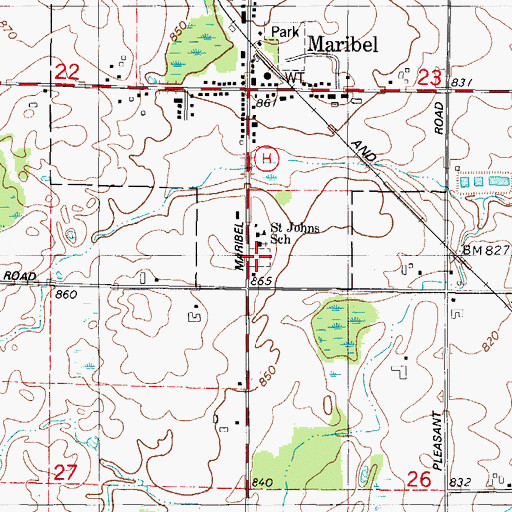 Topographic Map of Saint Johns Lutheran Cemetery, WI