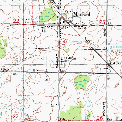 Topographic Map of Saint Johns Lutheran Church, WI