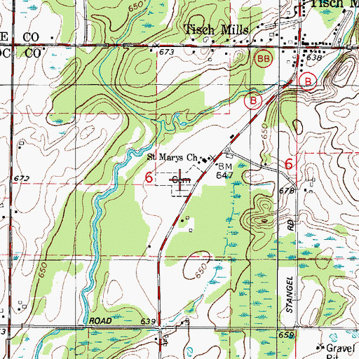 Topographic Map of Saint Mary Catholic Cemetery, WI