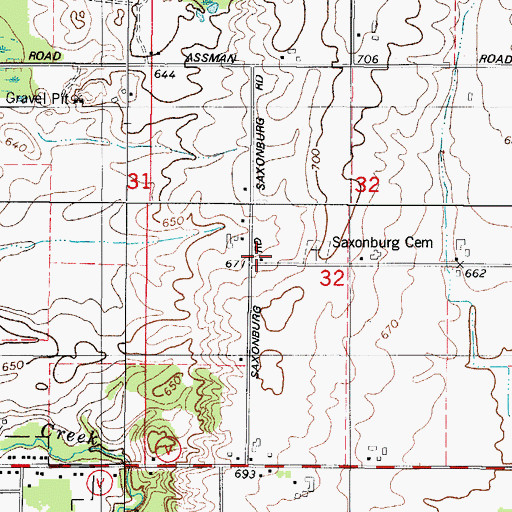 Topographic Map of Saxonburg School (historical), WI