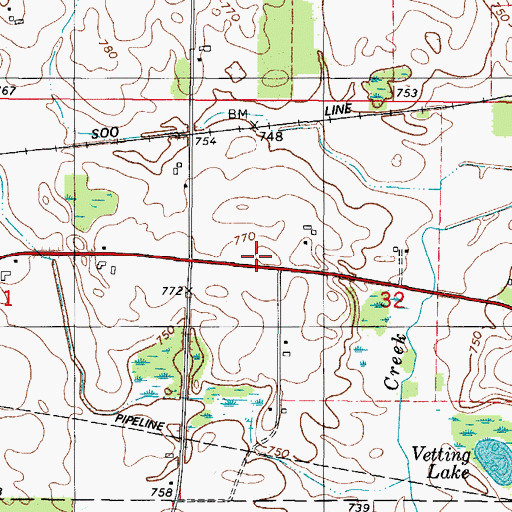 Topographic Map of Shadyside School (historical), WI