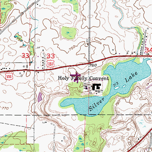 Topographic Map of Silver Lake College, WI
