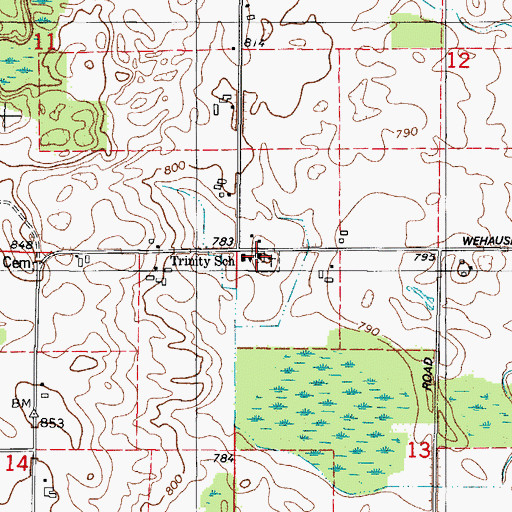 Topographic Map of Trinity Lutheran Church, WI