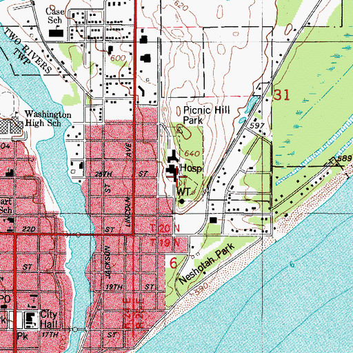 Topographic Map of Two Rivers Municipal Nursing Home, WI