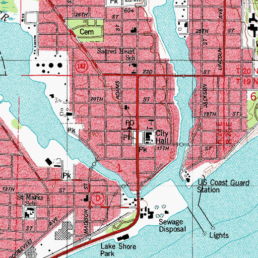 Topographic Map of Two Rivers Post Office, WI