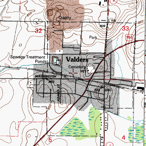 Topographic Map of Valders Elementary School, WI