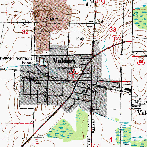 Topographic Map of Valders High School, WI