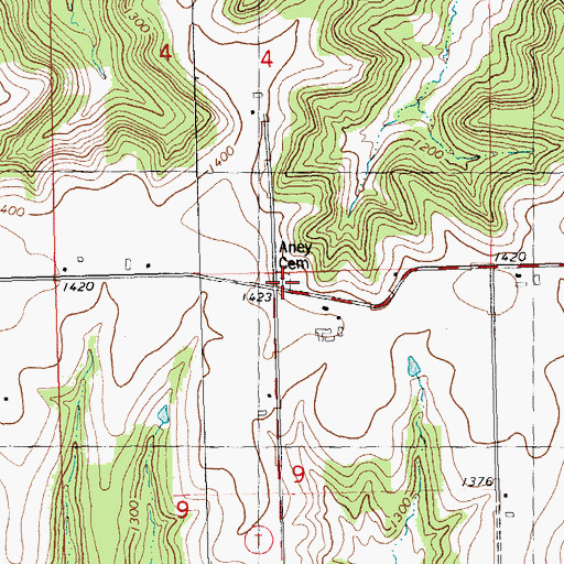 Topographic Map of Aney Cemetery, WI