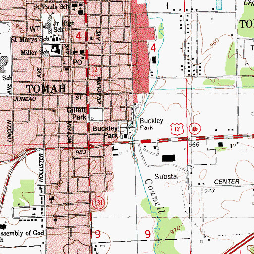 Topographic Map of Buckley Park, WI