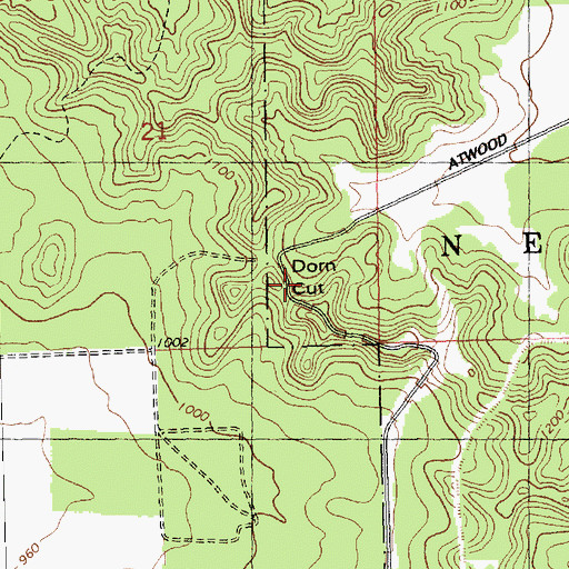 Topographic Map of Dorn Cut, WI