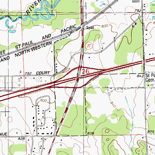 Topographic Map of Exit 25, WI