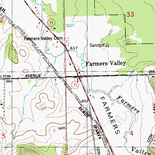 Topographic Map of Farmers Valley, WI