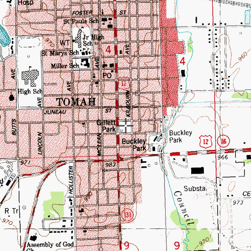 Topographic Map of Gillett PArk, WI