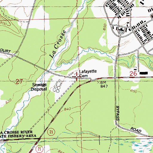 Topographic Map of Lafayette Cemetery, WI