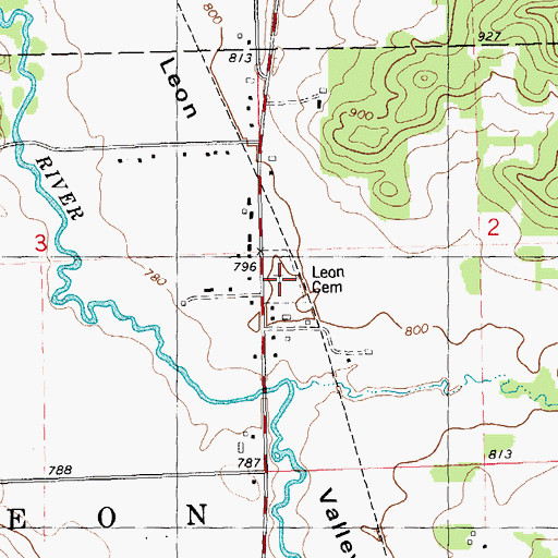 Topographic Map of Leon Cemetery, WI