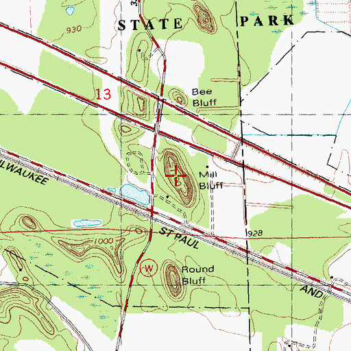 Topographic Map of Mill Bluff, WI