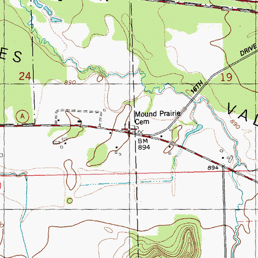 Topographic Map of Mound Prairie Cemetery, WI