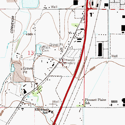 Topographic Map of Elmwood Cemetery, CO