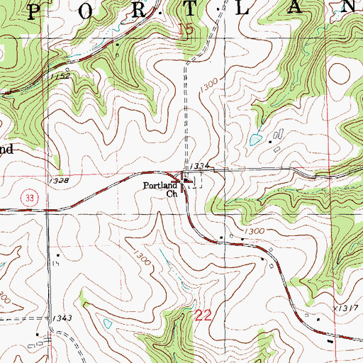 Topographic Map of Portland Church, WI