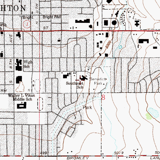Topographic Map of Southeast Elementary School, CO