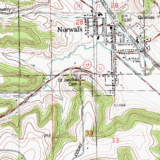 Topographic Map of Saint Jacobs Cemetery, WI