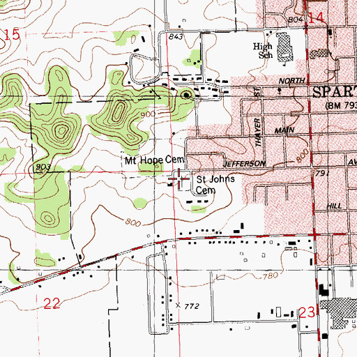 Topographic Map of Saint John's Cemetery, WI