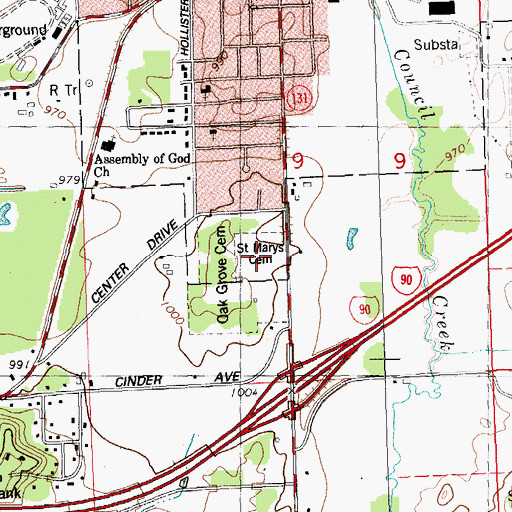 Topographic Map of Saint Mary's Catholic Cemetery, WI