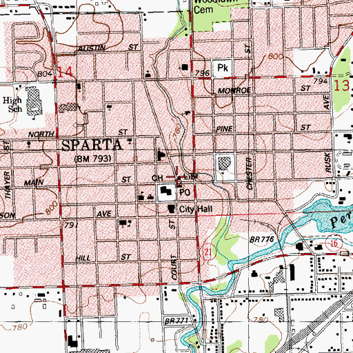 Topographic Map of Sparta Free Library, WI
