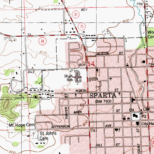 Topographic Map of Sparta High School, WI