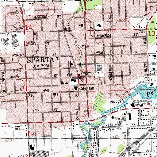 Topographic Map of Sparta Post Office, WI