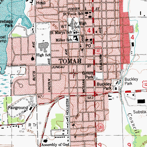 Topographic Map of Tomah Baptist Church, WI