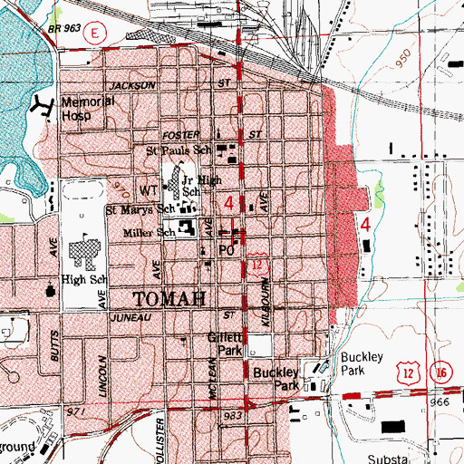 Topographic Map of Tomah City Hall, WI