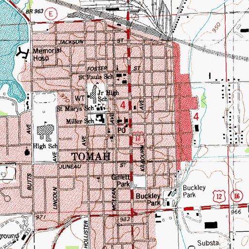 Topographic Map of Tomah Post Office, WI