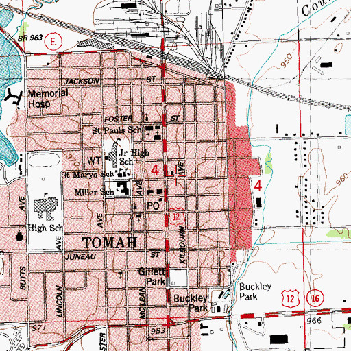 Topographic Map of Tomah Public Library, WI
