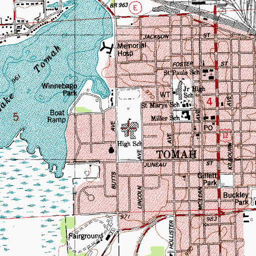 Topographic Map of Tomah High School, WI
