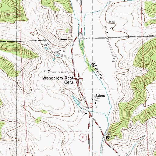 Topographic Map of Wanderers Rest Cemetery, WI