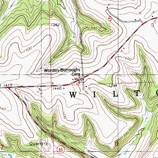 Topographic Map of Worden-Burroughs Cemetery, WI